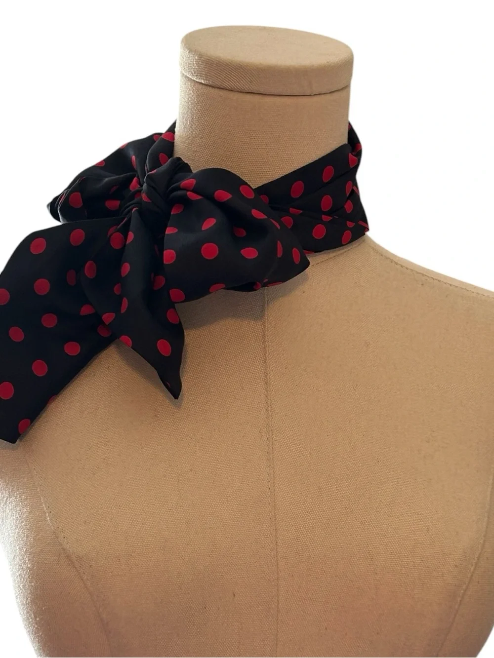 Vintage B. Altman & Co. Silk Polka Dot Scarf Navy and Red c. 1960s–1970s